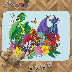 Cute Fantasy Baby Dragons Nest Eggs Blue Blanket