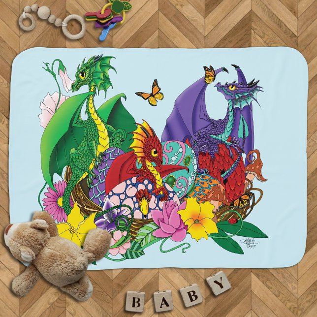 Cute Fantasy Baby Dragons Nest Eggs Blue Blanket (Creator Uploaded)