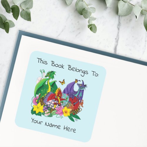 Cute Fantasy Baby Dragons Nest Eggs Blue Bookplate