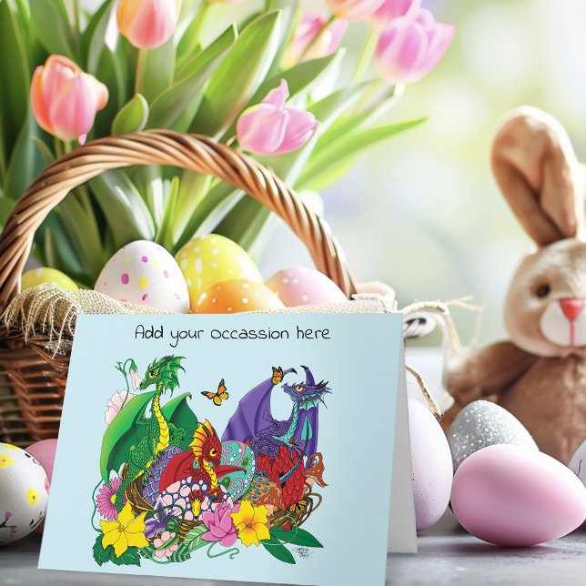 Cute Fantasy Baby Dragons Nest Eggs Blue Card (Creator Uploaded)