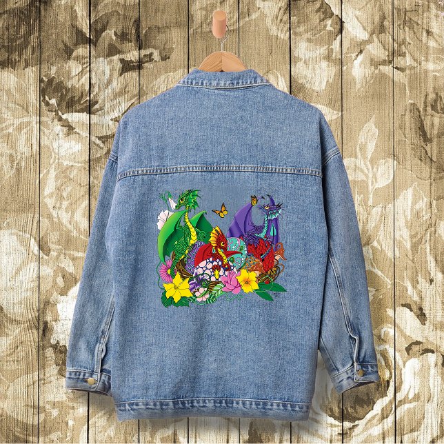 Cute Fantasy Baby Dragons Nest Eggs Blue Denim Jacket (Creator Uploaded)