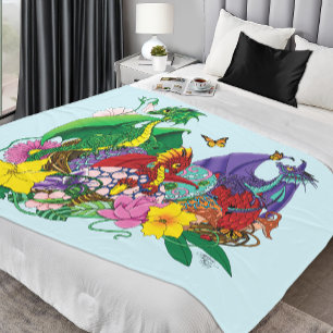 Cute Fantasy Baby Dragons Nest Eggs Blue Fleece Blanket