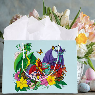 Cute Fantasy Baby Dragons Nest Eggs Blue Large Gift Bag