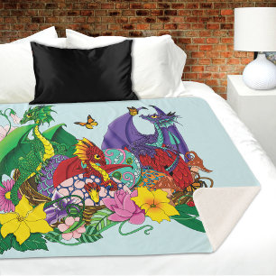 Cute Fantasy Baby Dragons Nest Eggs Blue  Sherpa Blanket