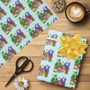 Cute Fantasy Baby Dragons Nest Eggs Blue Wrapping Paper