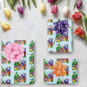 Cute Fantasy Baby Dragons Nest Eggs Blue Wrapping Paper Sheets