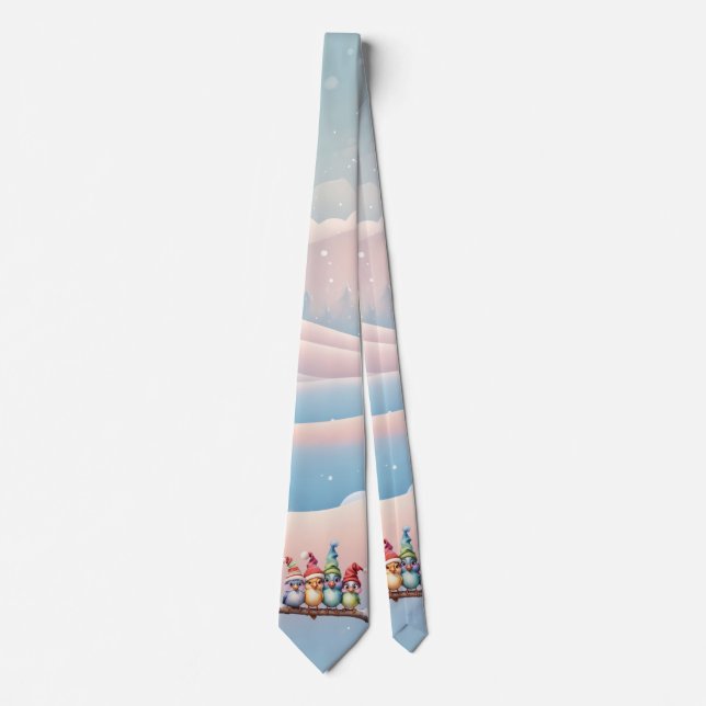 Cute fantasy birds with Christmas hats. Neck Tie (Front)