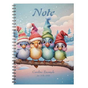 Cute fantasy birds with Christmas hats Notebook