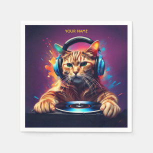 Cute Fantasy Cat DJ Vinyl Napkins