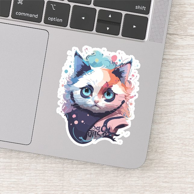 Cute Fantasy Color Splash Cat Design Sticker (Detail)