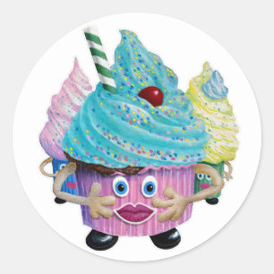 Cute Fantasy Creatur Cupcakes Illustrated Classic Round Sticker