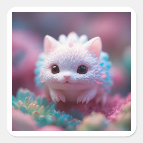 Cute Fantasy Creature Mug - Kawaii Magical Pet Mug Square Sticker