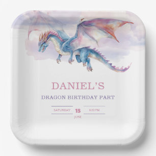 Cute Fantasy Dragon Birthday Party for Kids Paper Plates