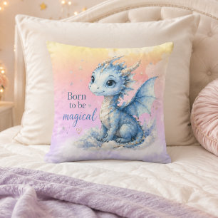 Cute Fantasy Dragon Born to Be Magical Throw Pillow
