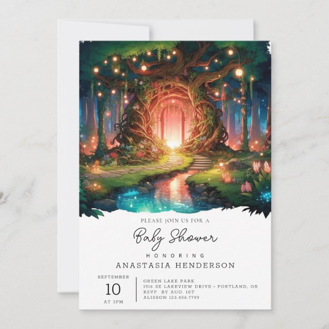 Cute Fantasy Enchanted Forest Baby Shower Invitation (Front)