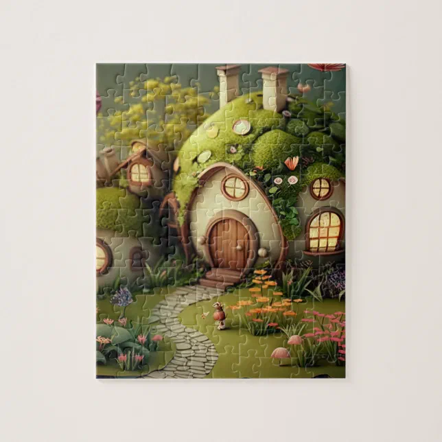 Cute Fantasy Fairy Houses Background Jigsaw Puzzle | Zazzle