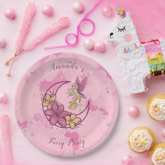 Cute Fantasy Fairy on The Moon Custom Paper Plate (Party)