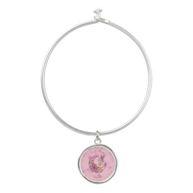 Cute Fantasy Fairy on The Moon Custom Paper Plate Bangle Bracelet (Front)