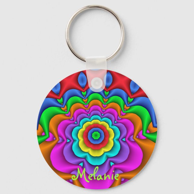 Cute fantasy flower & Custom Name Keychain (Front)