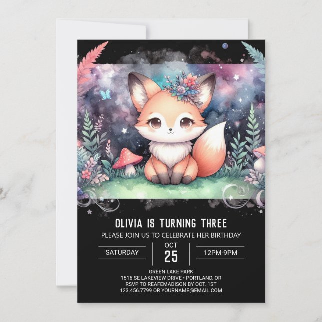 Cute Fantasy Fox Birthday Invitation (Front)
