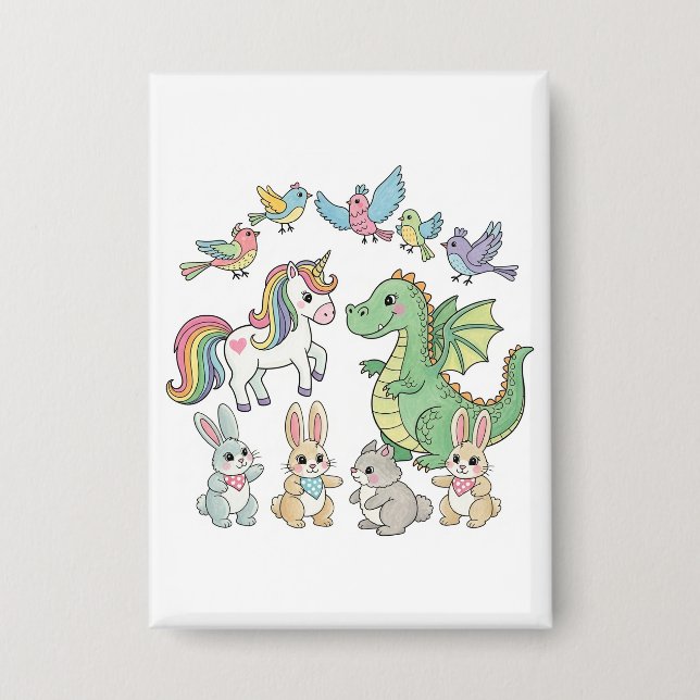 Cute Fantasy Friends – Birthday Button for Kids (Front)