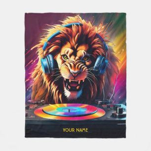 Cute Fantasy Lion DJ Vinyl Fleece Blanket