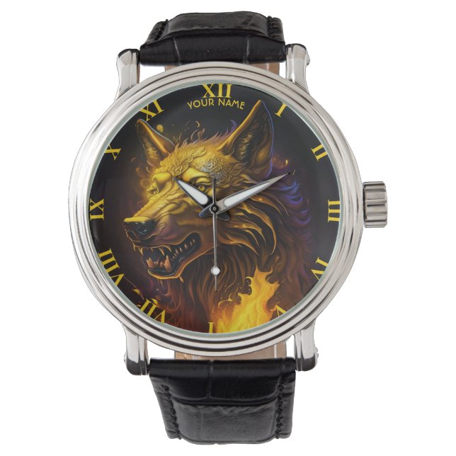 Cute Fantasy Magical Golden Wolf Watch (Front)