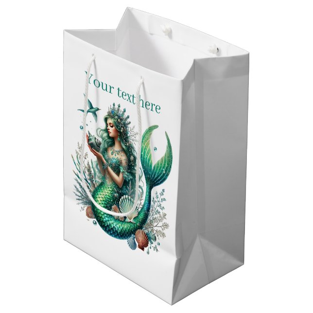 Cute fantasy mermaid customizable medium gift bag (Front Angled)