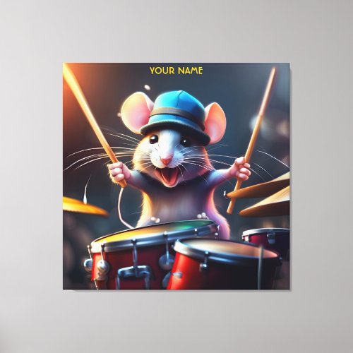 Cute Fantasy Mouse Playing Drums Canvas Print