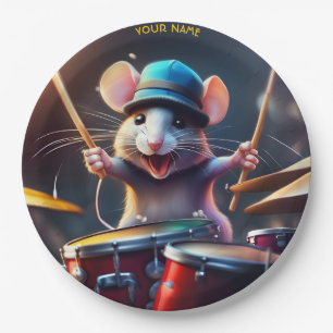 Cute Fantasy Mouse Playing Drums Paper Plates