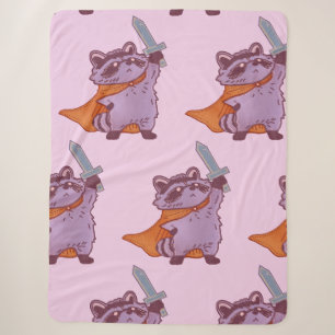 Cute Fantasy Raccoon Warrior with Sword and Cape Sherpa Blanket