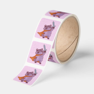 Cute Fantasy Raccoon Warrior with Sword & Cape Square Sticker