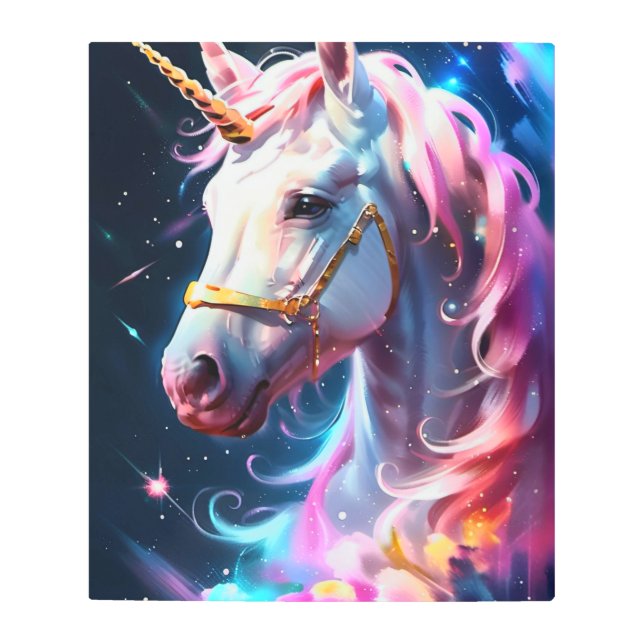 Cute Fantasy Rainbow Unicorn Metal Wall Art Print (Front)