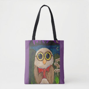 Cute Fantasy Reader Owl Folk Art Tote Bag