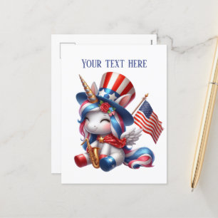 Cute fantasy unicorn add message July 4th Holiday Postcard