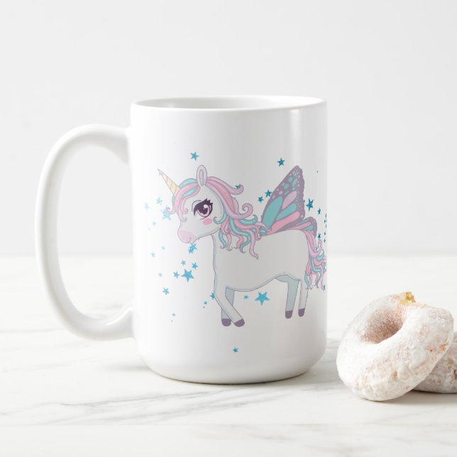 cute fantasy unicorn add name Coffee Mug  (With Donut)