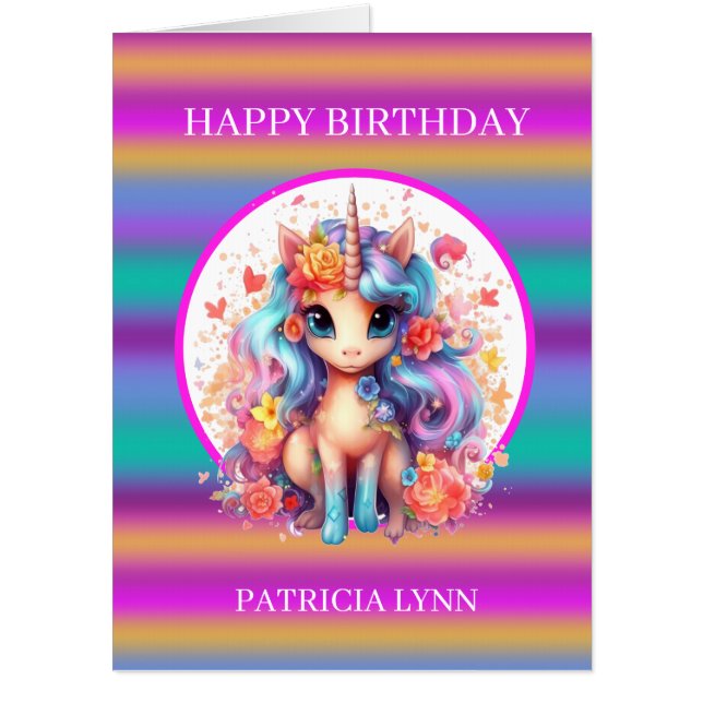 cute fantasy unicorn add name girls  card (Front)