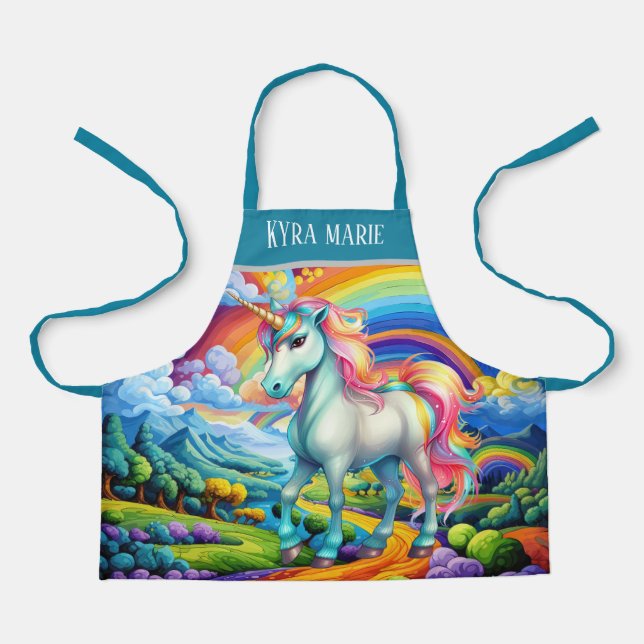 Cute fantasy unicorn add name kid girls  apron (Front)