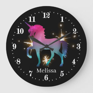 cute fantasy unicorn add name Large Clock