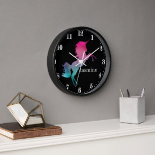 cute fantasy unicorn add name Large Clock
