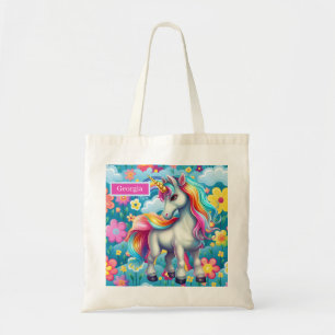 Cute fantasy unicorn add name tote bag