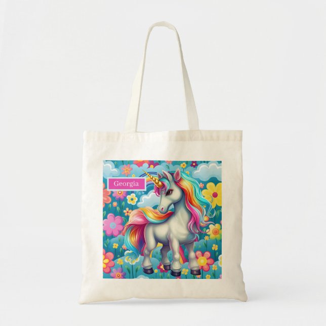 Cute fantasy unicorn add name tote bag (Front)