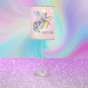 Cute Fantasy unicorn and rainbow add name lamp