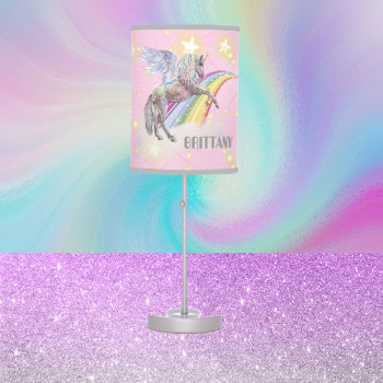 Cute Fantasy Unicorn And Rainbow Add Name Lamp by DoodlesGifts at Zazzle
