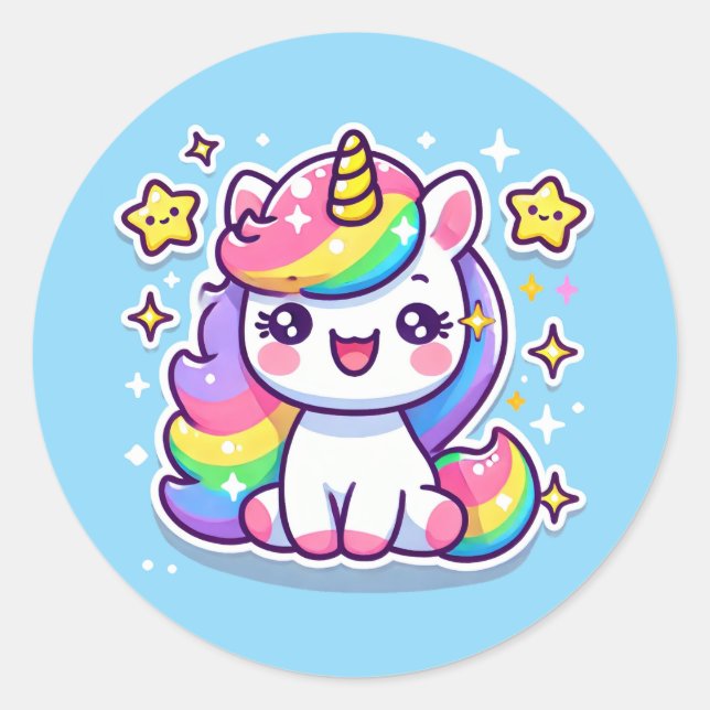 Cute Fantasy Unicorn Classic Round Sticker (Front)