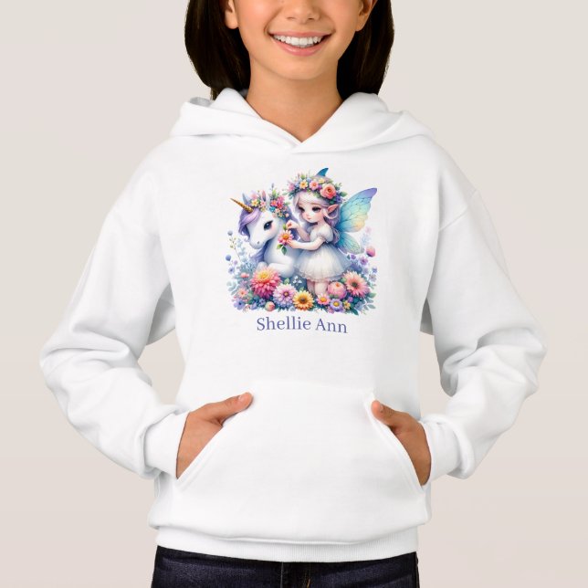 Cute Fantasy unicorn fairy add name  Hoodie (Front)