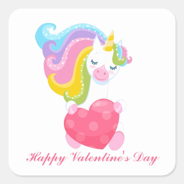 Cute Fantasy unicorn Happy Valentine's Day Square Sticker (Front)