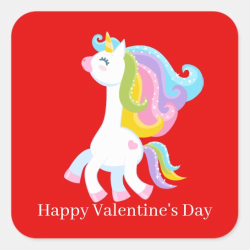 Cute Fantasy unicorn Happy Valentines Day Square Sticker