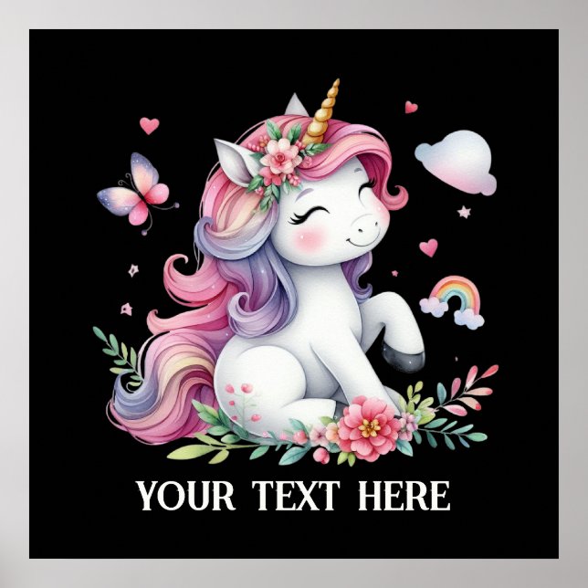 Cute Fantasy unicorn lovers add text  Poster (Front)