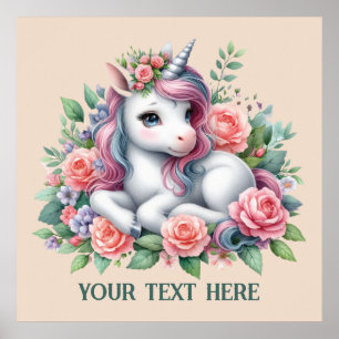 Cute Fantasy unicorn lovers add text Poster